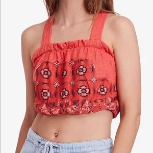 Free People Love Life Orange Bubble Crop Top